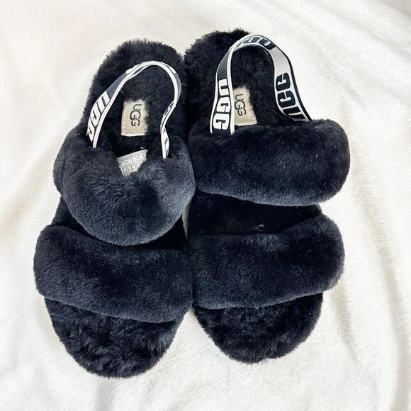 UGG Oh Yeah Slide Slipper Slingback Black 7 Platform Shearling Sandals 1107953 - Picture 7 of 11